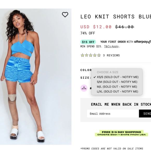 Princess Polly Leo Knit Shorts Blue NWT - Picture 4 of 4